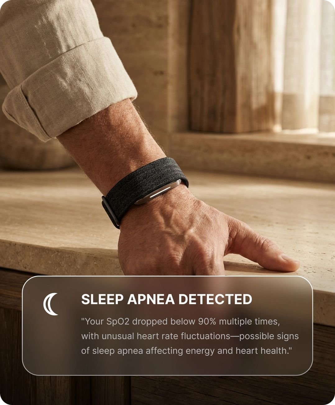 Hume Band flagging a possible sleep apnea signal in the companion app